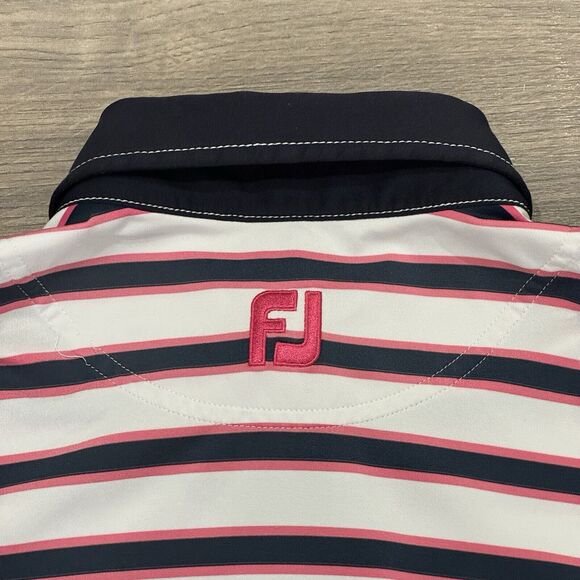 FootJoy Pink Striped Performance Golf Polo Shirt Mens Short Sleeve Size M White - Picture 7 of 7